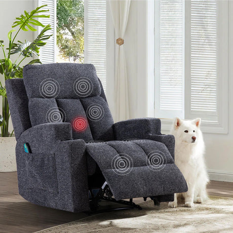 ZAIAM Dark Gray Linen 34" Wide x 42" Recliner with Vibration-Massage, Heating and Cupholders