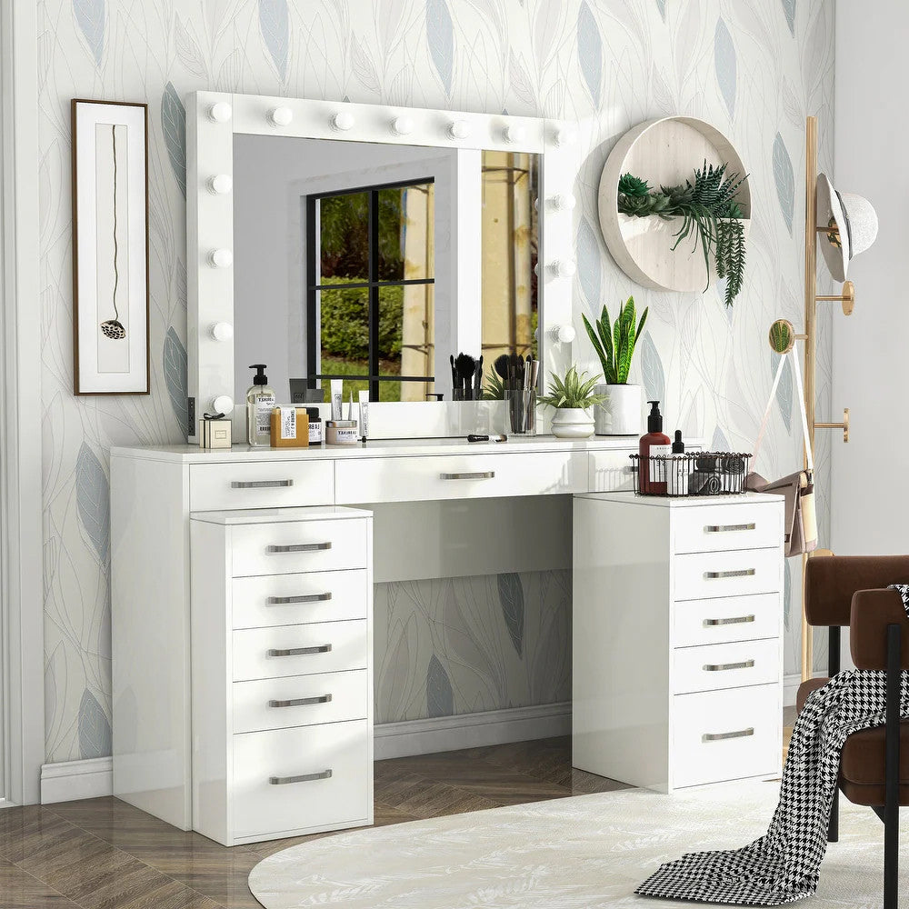 ZILKER White 64" Wide Counter Height Vanity Set