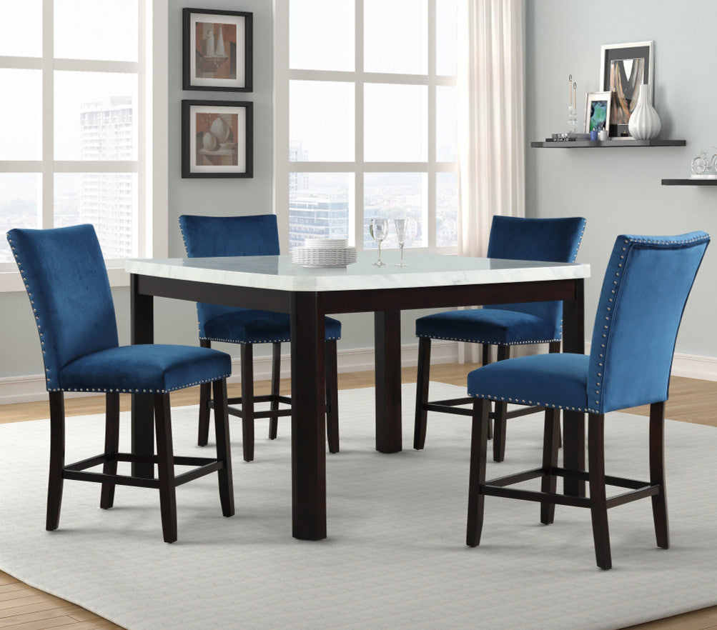 ZOLIS Blue 7 Piece Faux Marble Square Counter Height Set