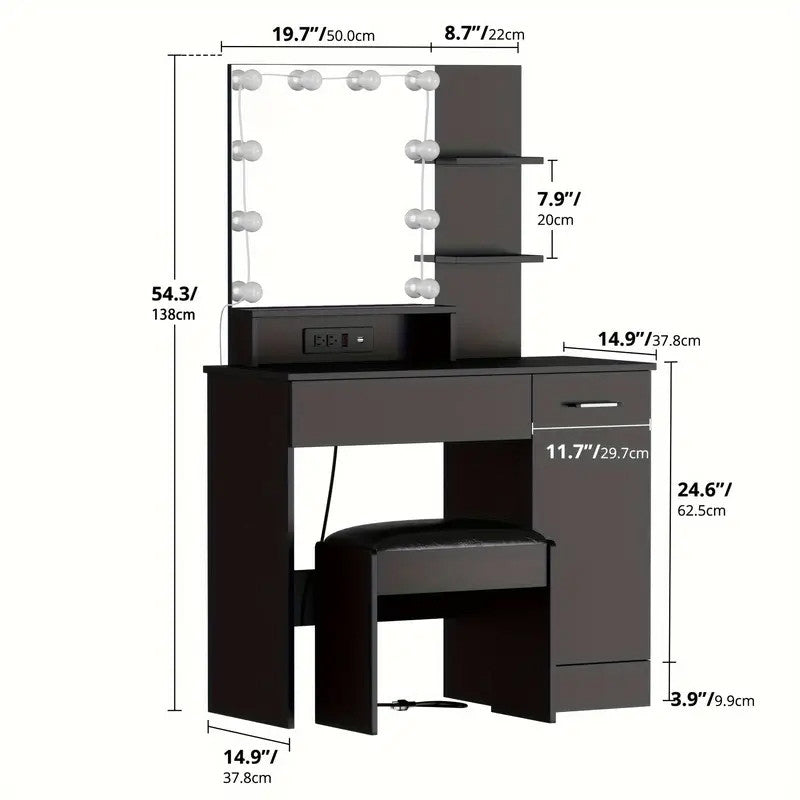 ZULEMA Black 40" Wide Vanity with Chair (RTA)