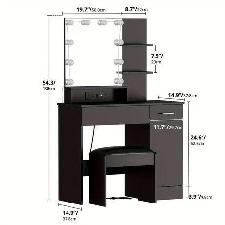 ZULEMA Black 40" Wide Vanity with Chair (RTA)