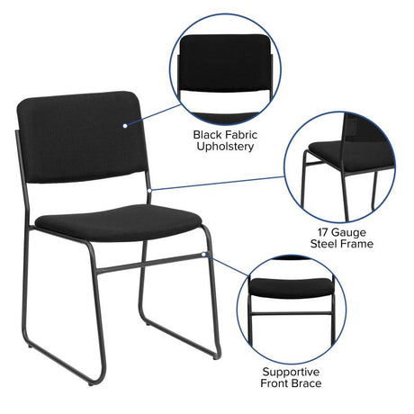 ZUMA Black Fabric 500 lb. Capacity Stacking Chair