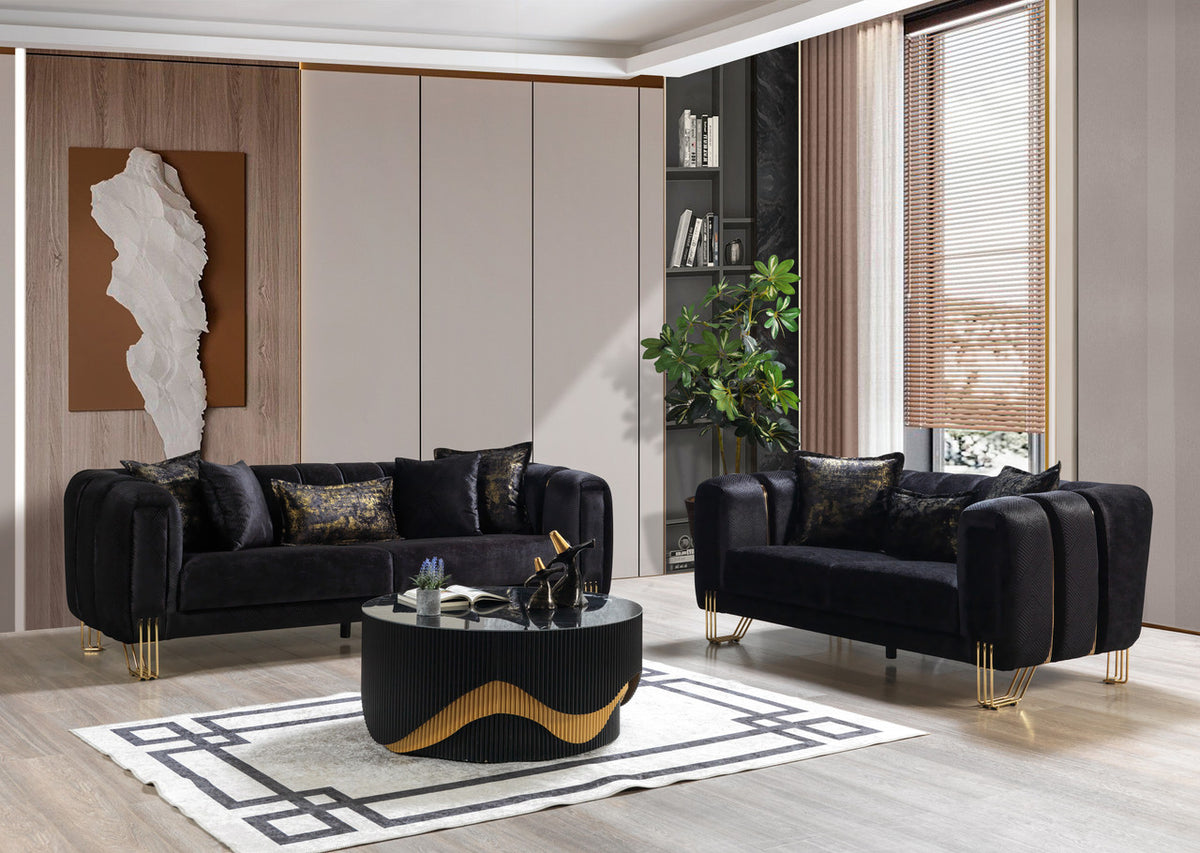 ZURICH Black Luxury Living Room Set