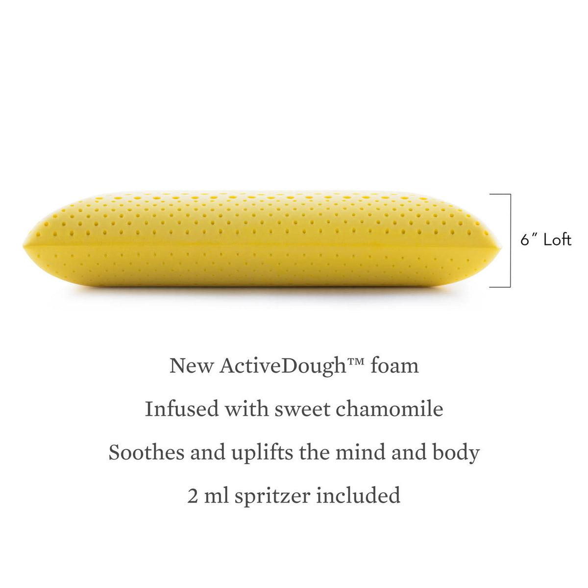 Zoned ActiveDough Chamomile Pillow with Aromatherapy Spray, Mid Loft