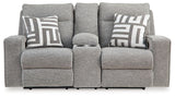 Biscoe - Power Reclining Loveseat With Console /Adj Headrest - Pewter