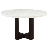 Edwyn - Round Dining Table - White Natural Marble Top & Espresso