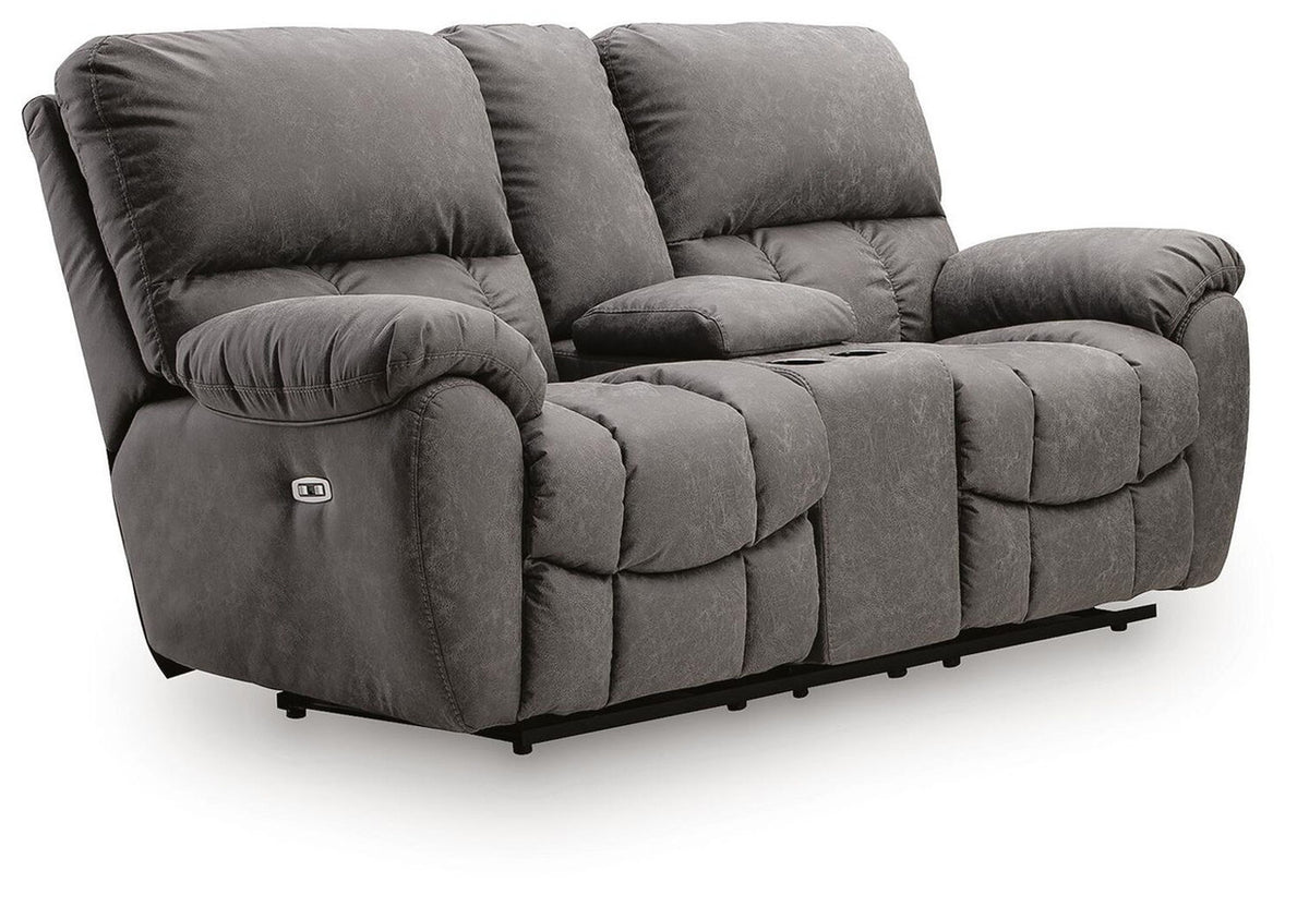 Bakerstein - Power Recline Loveseat/Console/Adjustable Headrest - Galaxy