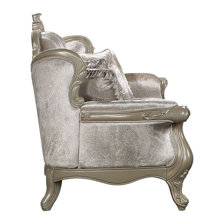 Libertee - Sofa With 5 Pillows - Beige Fabric & Champagne