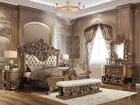 Constantine - Eastern King Bed - Synthetic Leather , Light Gold, Brown & Gold