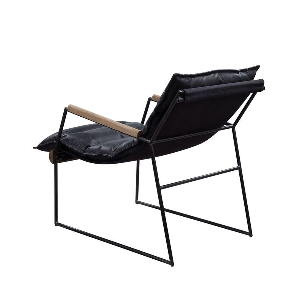 Luberzo - Accent Chair - Distress Espresso Top Grain Leather & Matt Iron