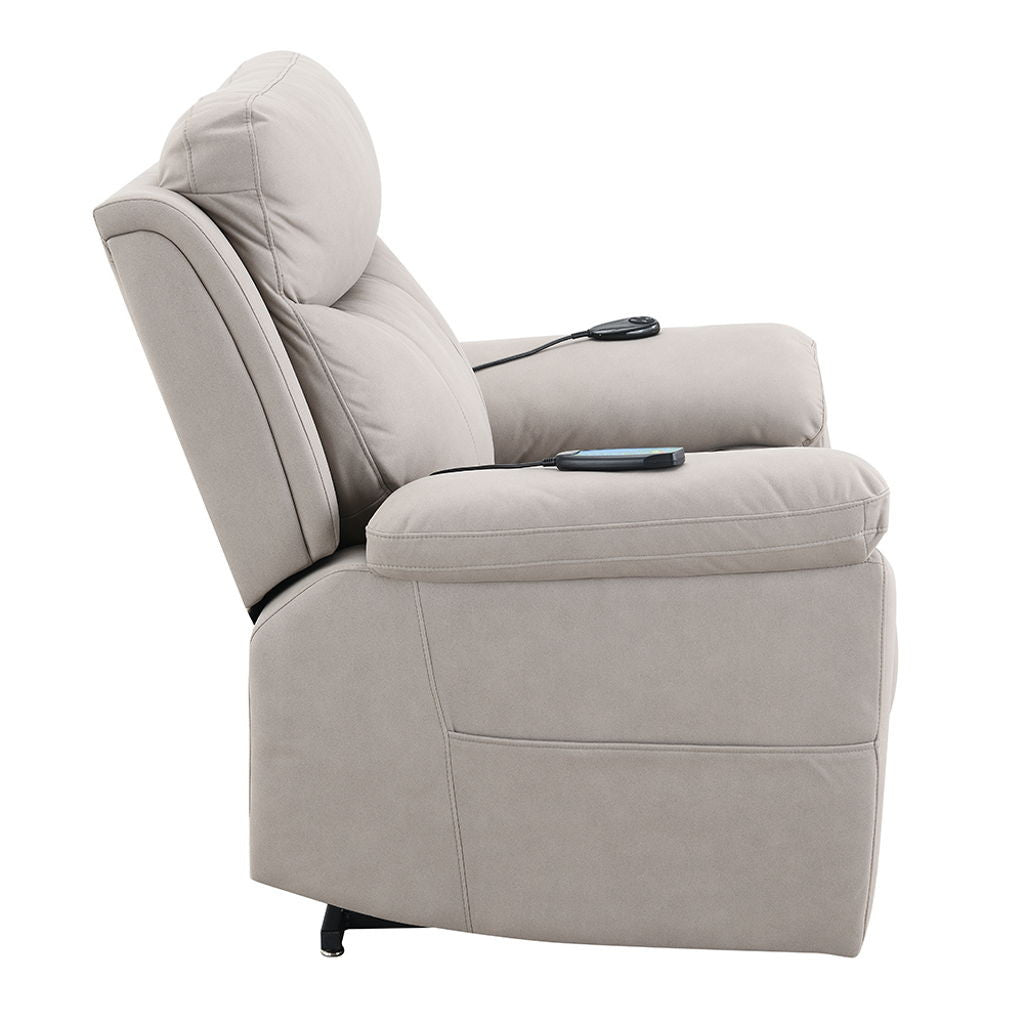 Chriki - Power Recliner With Lift & Heating & Massage - Beige Chenille & Black
