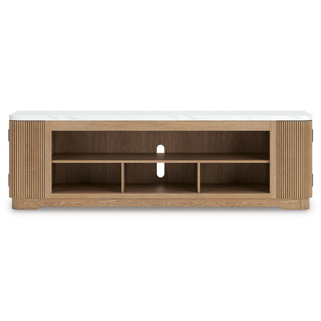 Camdill - XL TV Stand With Fireplace Option - Light Brown