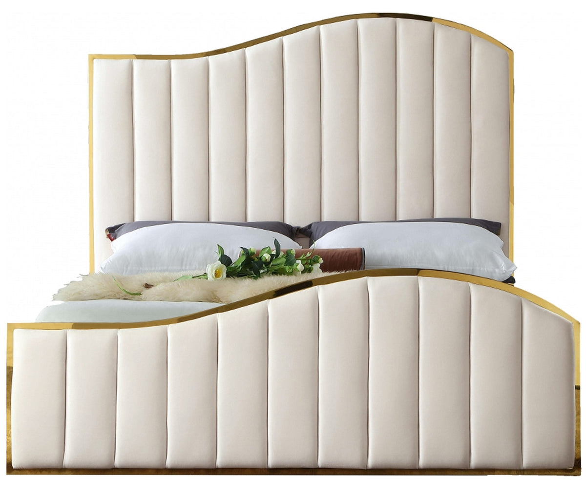 ATHENA Cream & Gold Velvet Bed