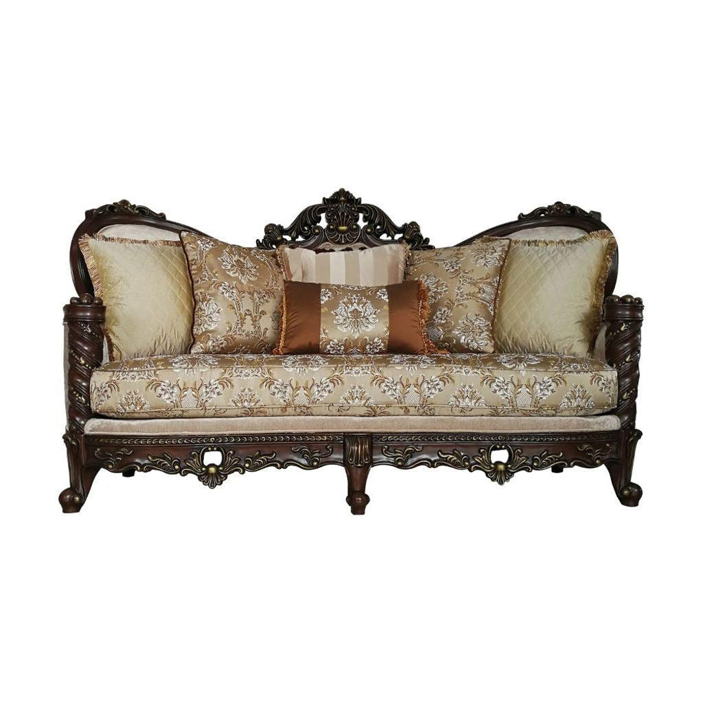 Devayne - Sofa With 6 Pillows (Same Lv01582) - Pattern Fabric & Dark Walnut