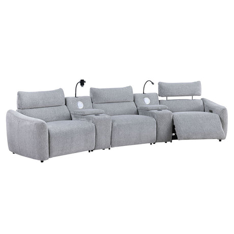 Fullar - Modular Console With Speaker & Cup Holder - Light Gary Chenille
