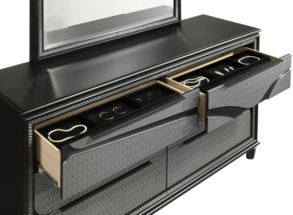Solstice Black/Gray LED Bedroom With Storage