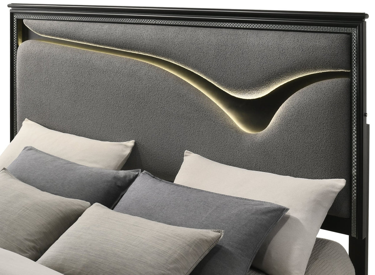 Solstice Black/Gray LED Bedroom With Storage
