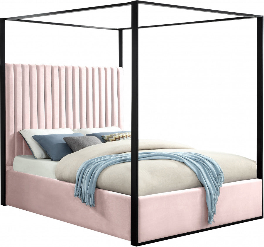 BELLEZA Pink & Black Velvet Canopy Bed