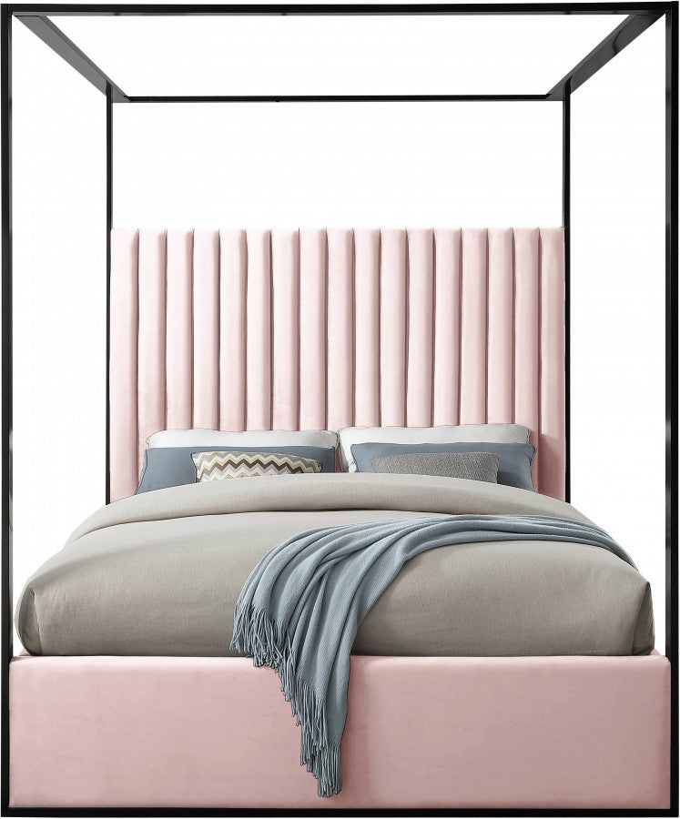 BELLEZA Pink & Black Velvet Canopy Bed