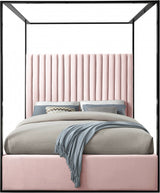 BELLEZA Pink & Black Velvet Canopy Bed