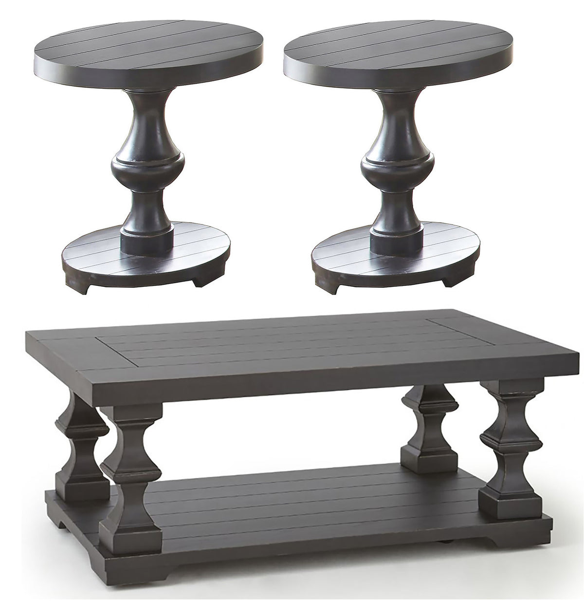 BETH Ebony 3-PC Occasional Set With Round End Tables