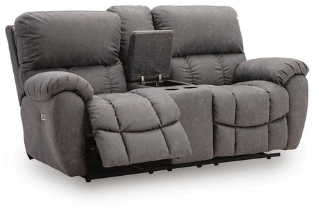 Bakerstein - Power Recline Loveseat/Console/Adjustable Headrest - Galaxy