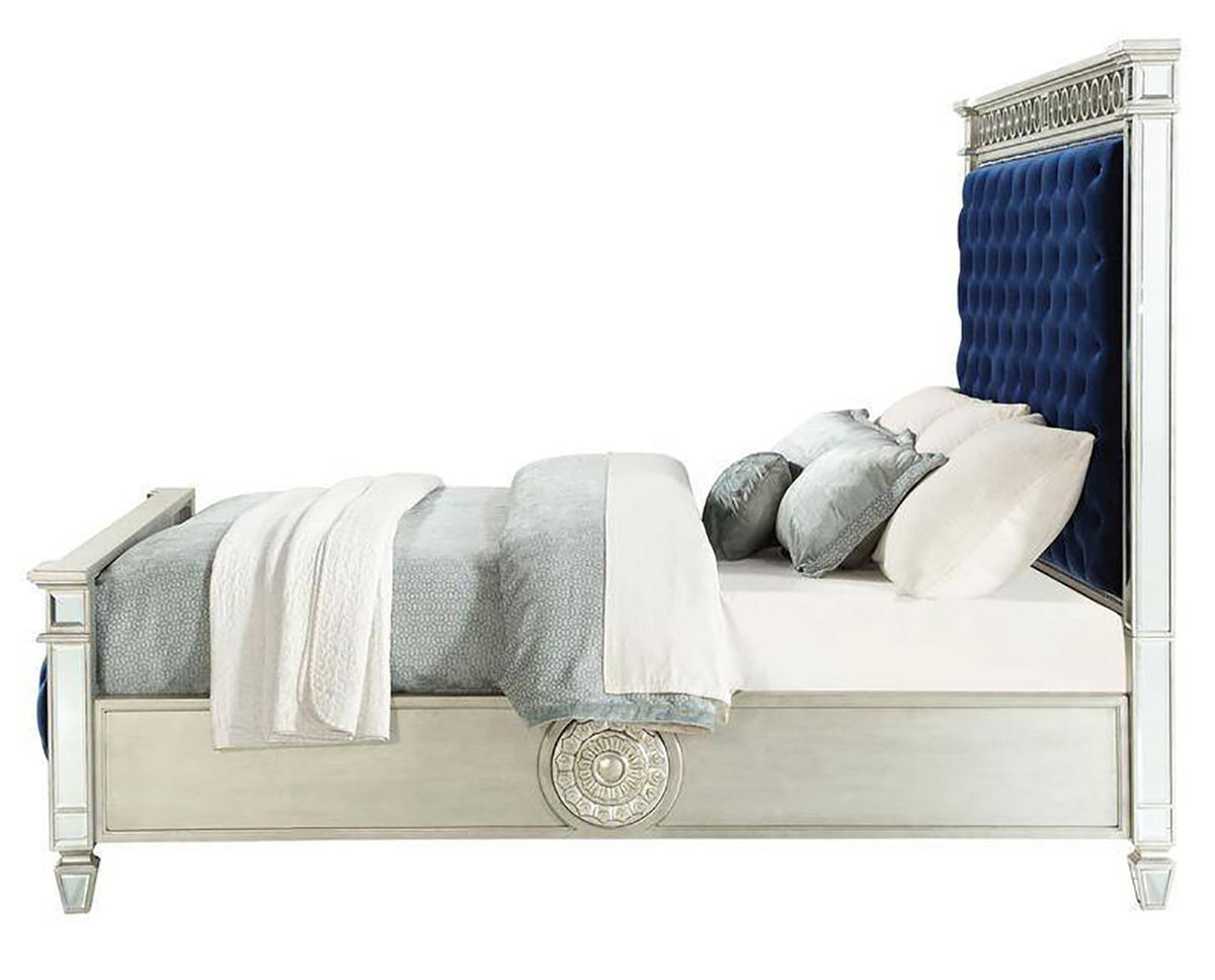 CLARATON Blue Fabric Bed With Mirrors