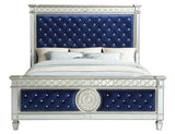 CLARATON Blue Fabric Bed With Mirrors