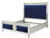 CLARATON Blue Fabric Bed With Mirrors
