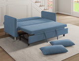 SUTTON Blue Fabric 72" Wide Pull-Out Sofa Sleeper
