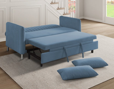 SUTTON Blue Fabric 72" Wide Pull-Out Sofa Sleeper