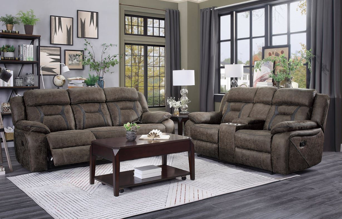 PEGASUS Brown Reclining Sofa and Loveseat