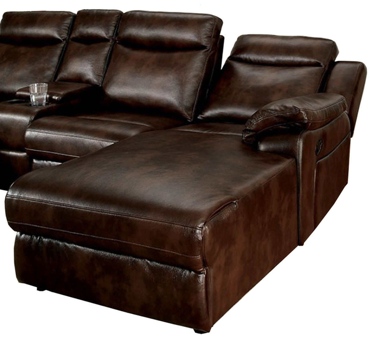 BISON Brown Leatherette Sectional With Console