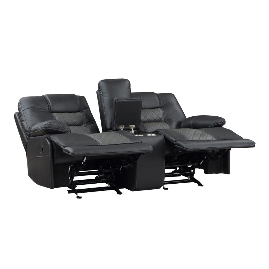 Fabian - Double Glider Reclining Loveseat With Center Console, Receptacles And USB Ports - 2-Tone Gray (Gray / Dark Gray)