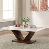 Forbes - Coffee Table - White Natural Marble Top & Walnut