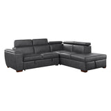 Barre - 2 Piece Sectional With Pull-Out Bed And Right Chaise With Hidden Storage, Adjustable Headrests - Gray