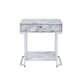 Wither - Accent Table - White Printed Faux Marble & Chrome