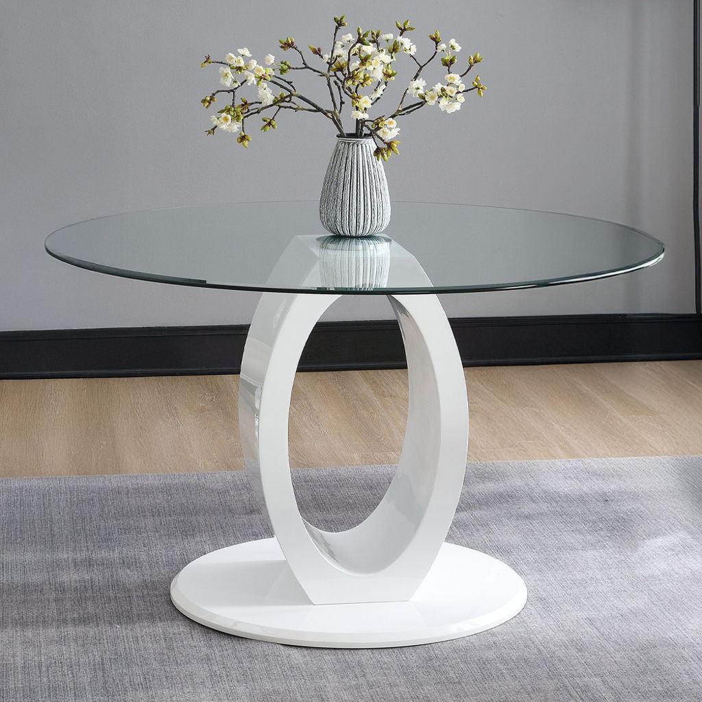 Larry - Glass Top Round Dining Table - White High Gloss