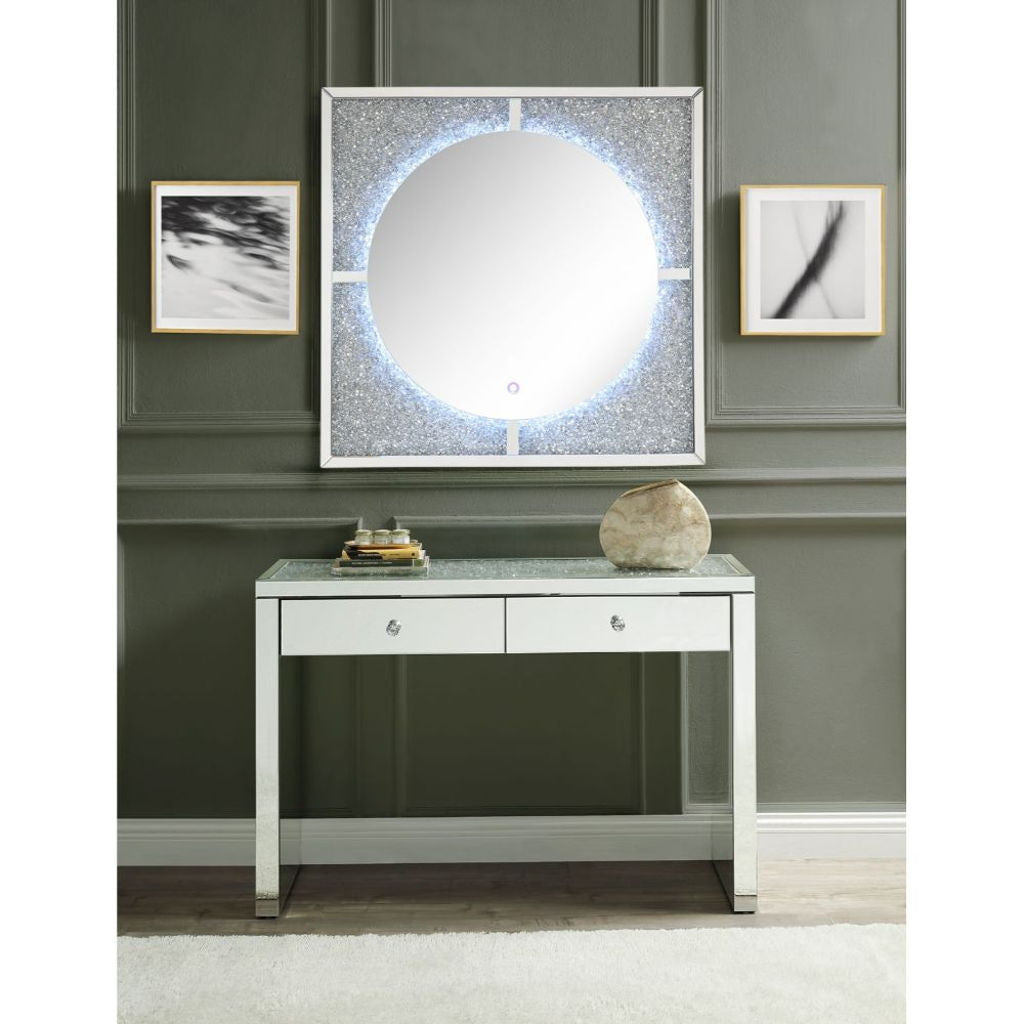 Noralie - Accent Mirror With LED - Mirrored, Faux Diamonds