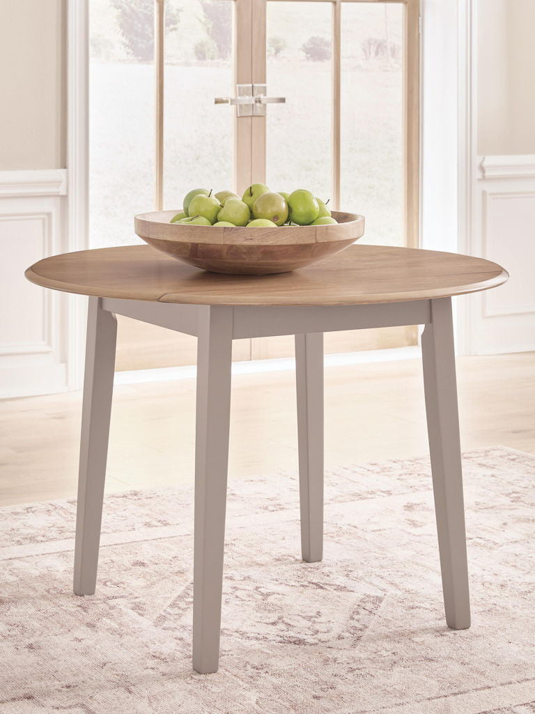 Harperfeld - Round Dining Room Drop Leaf Table - Natural / Gray