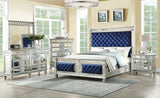 CLARATON Blue Fabric Bed With Mirrors Bedroom Set