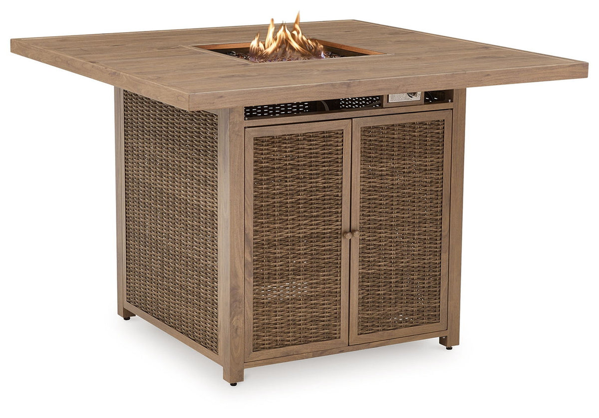 Walton Bridge - Square Bar Table W/Fire Pit - Driftwood