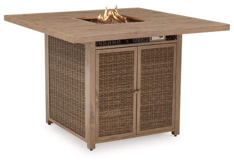 Walton Bridge - Square Bar Table W/Fire Pit - Driftwood