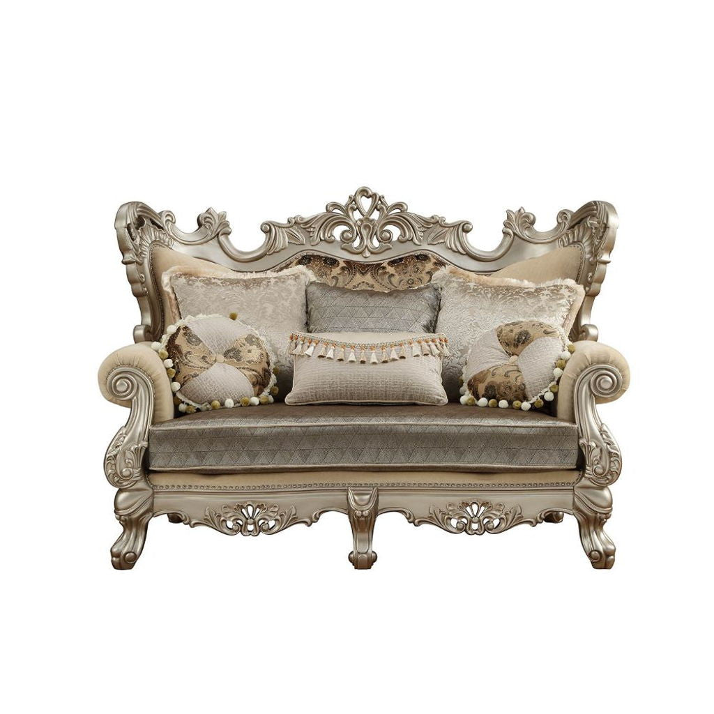 Ranita - Loveseat With 6 Pillows - Fabric & Champagne