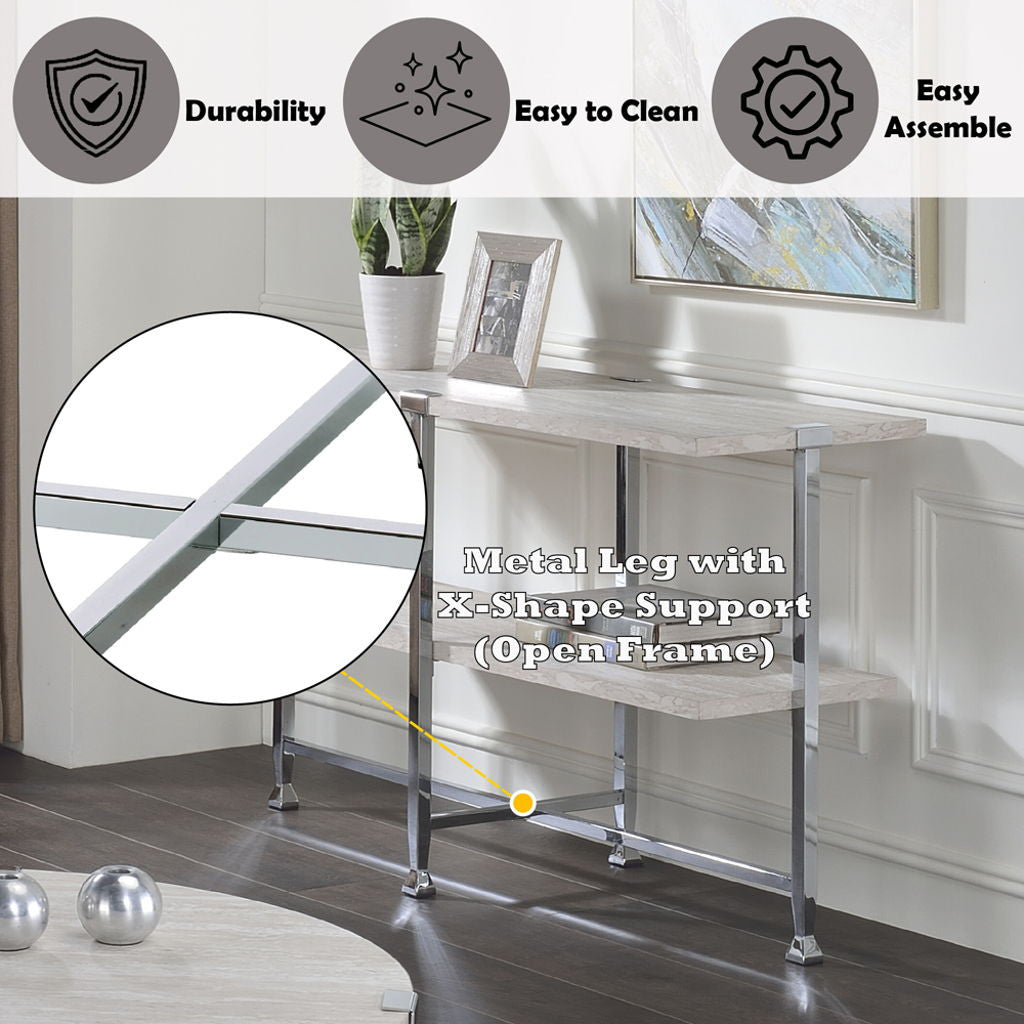 Brecon - Sofa Table - White Oak & Chrome