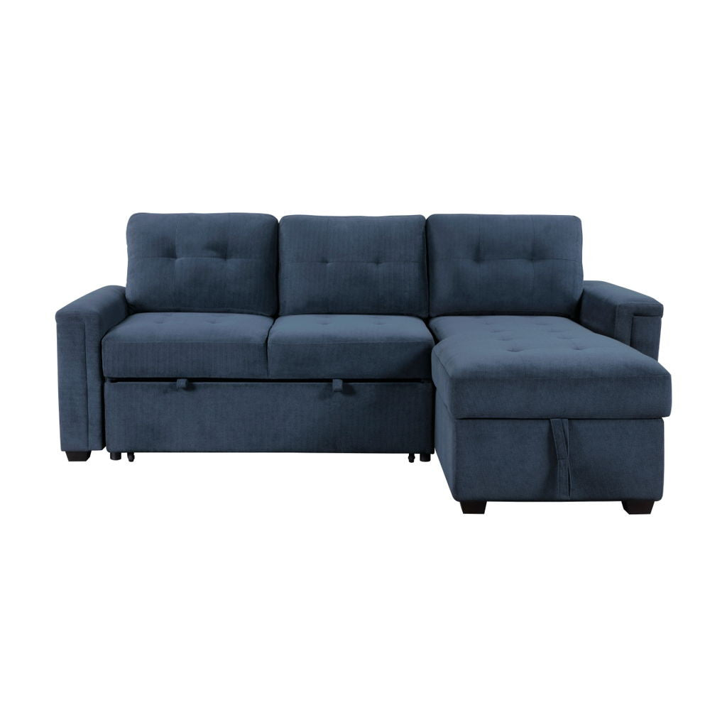 Barbara - Reversible Sectional With Hidden Storage And Pull-Out Bed - Blue