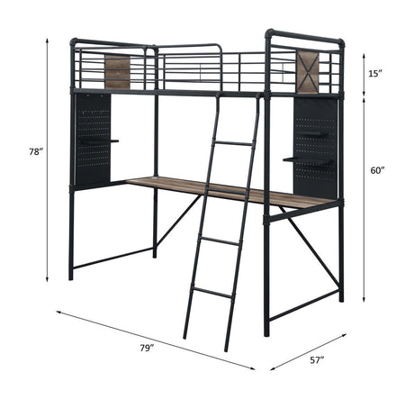 Cordelia - Twin Loft Bed With Desk - Antique Oak, Sandy Black & Dark Bronze Hand-Brushed