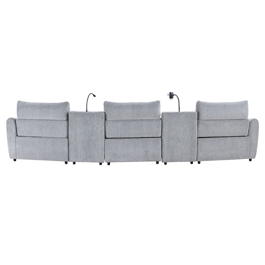Fullar - Modular Console With Speaker & Cup Holder - Light Gary Chenille