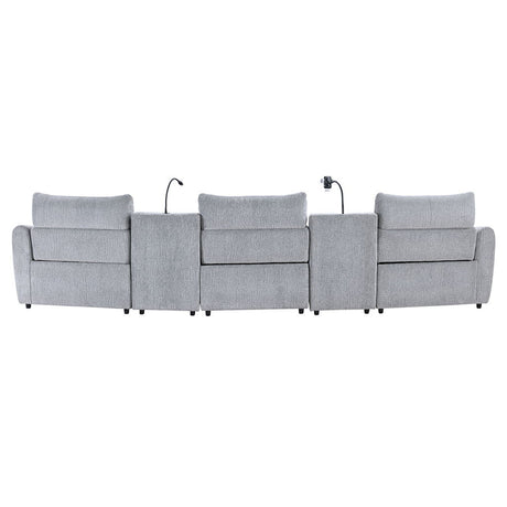 Fullar - Modular Console With Speaker & Cup Holder - Light Gary Chenille