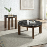 Estella - End Table With Natural Marble Top - Black Top & Walnut